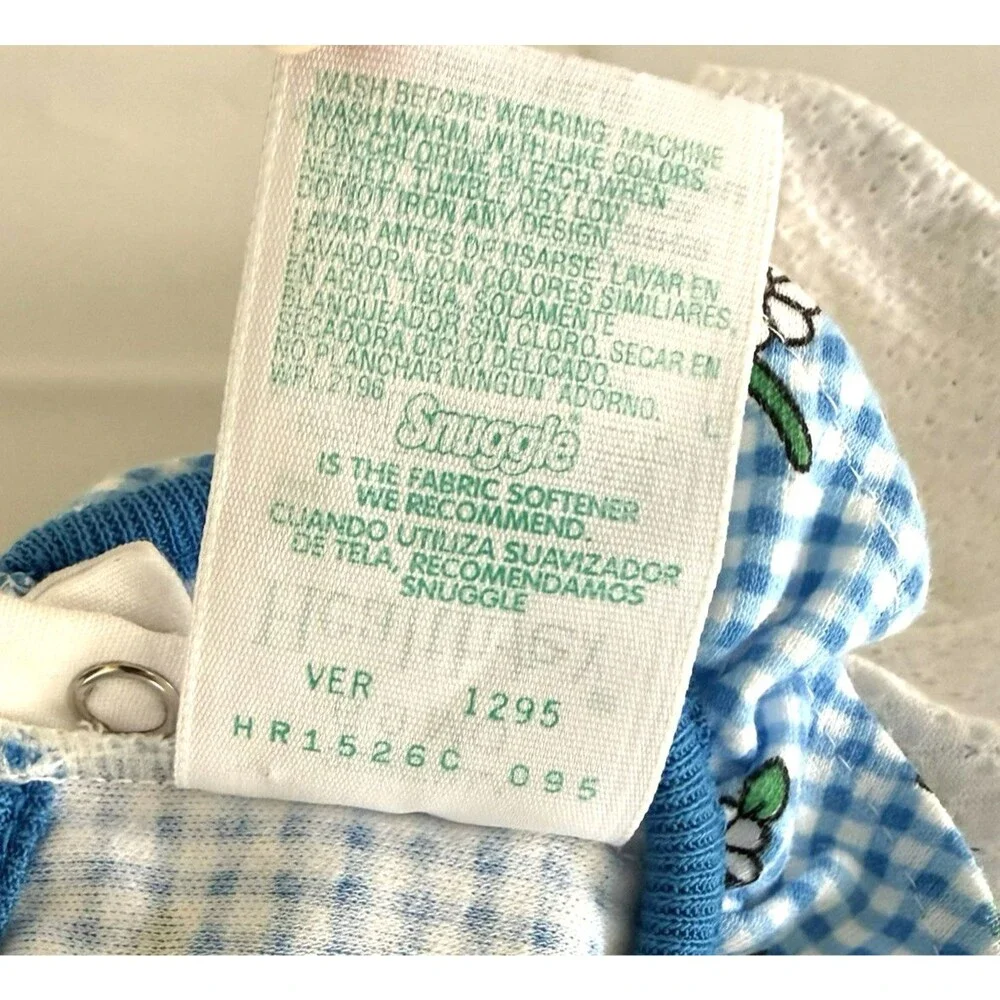 Vtg 90s Healthtex Baby Girls 6-9M Bubble Romper Daisy Flower Blue Gingham USA
